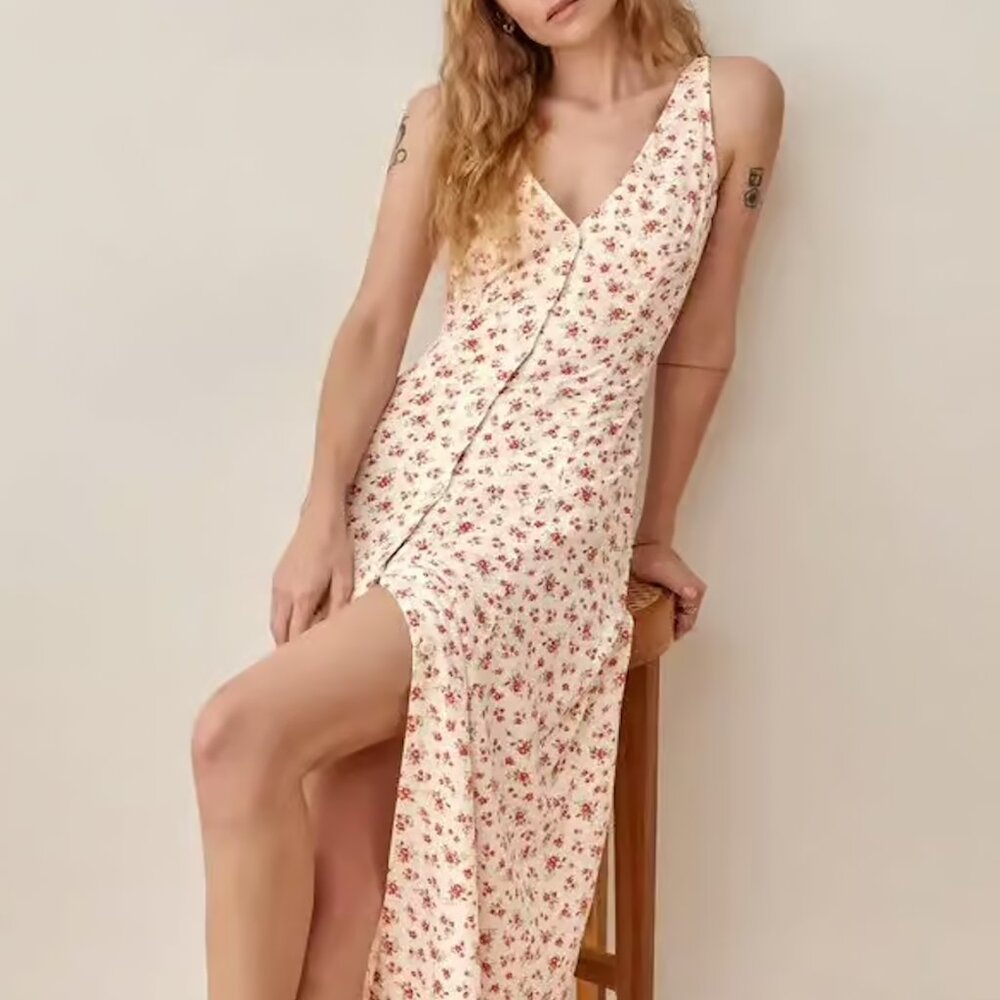 Reformation Luke ditsy floral button down midi dress in Colette